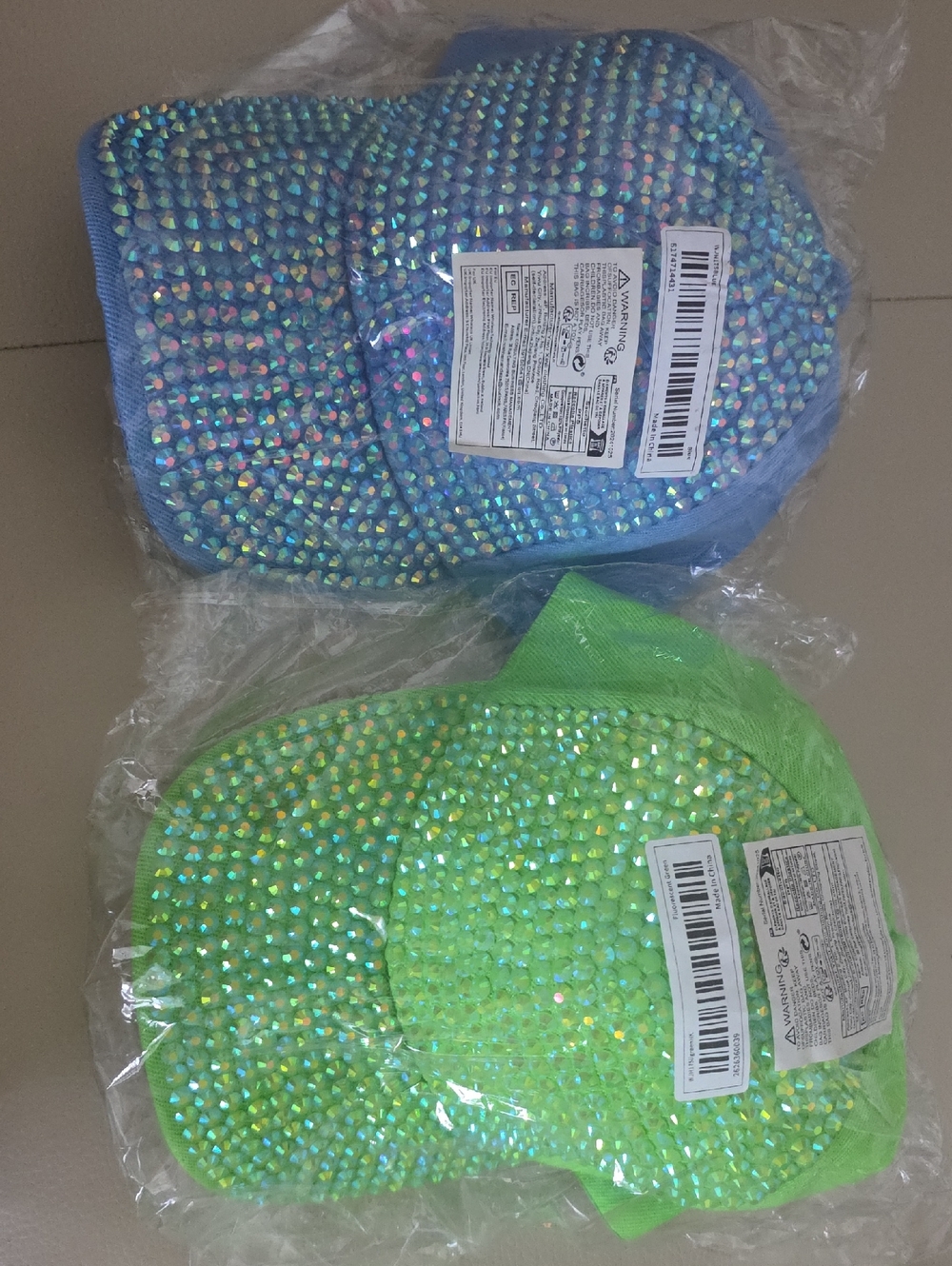 Rhinestone Sparkling Blue & Green Baseball Caps